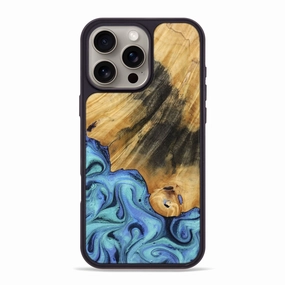 Water Resistant Scratch Proof Glass Iphone 16 Pro Max Wood Phone Case - Kinsley (Blue, 770368)