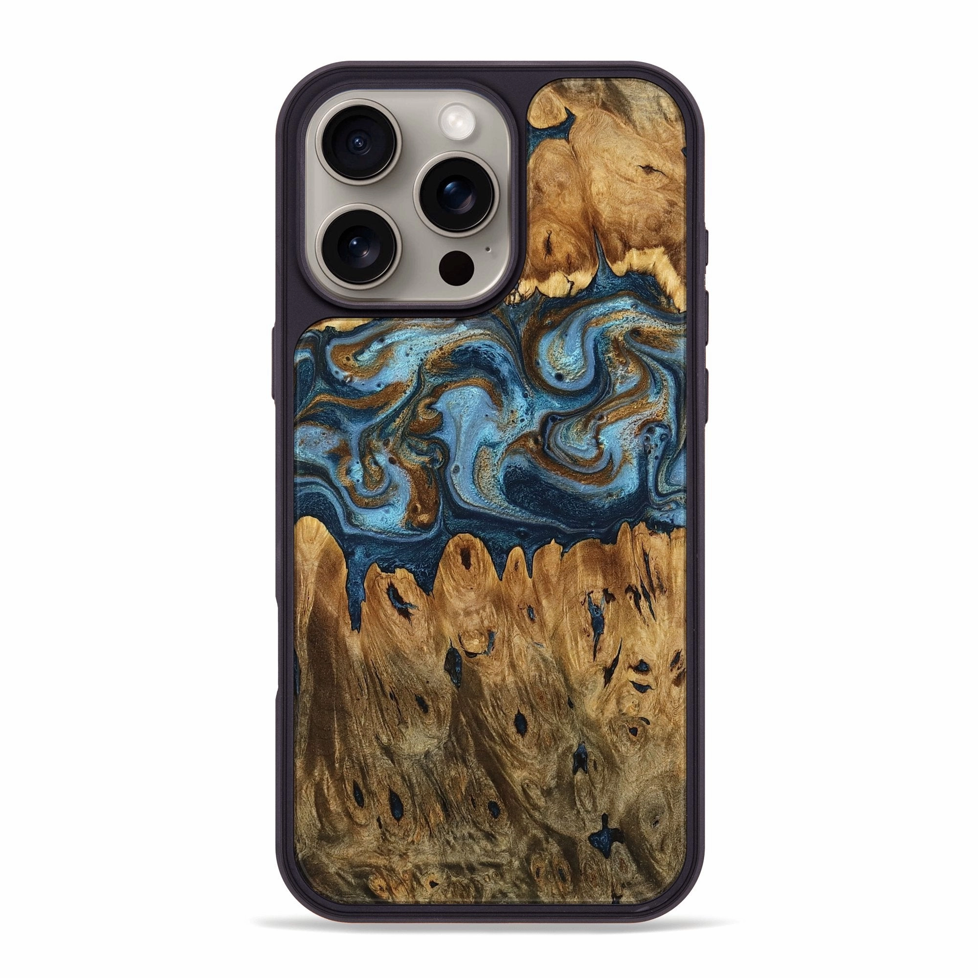 Iphone 16 Pro Max Wood Phone Case - Kylen (Teal & Gold, 771184) Crystal Clear Screen