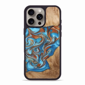 Impact Resistant Iphone 16 Pro Max Wood Phone Case - Leann (Teal & Gold, 772695)