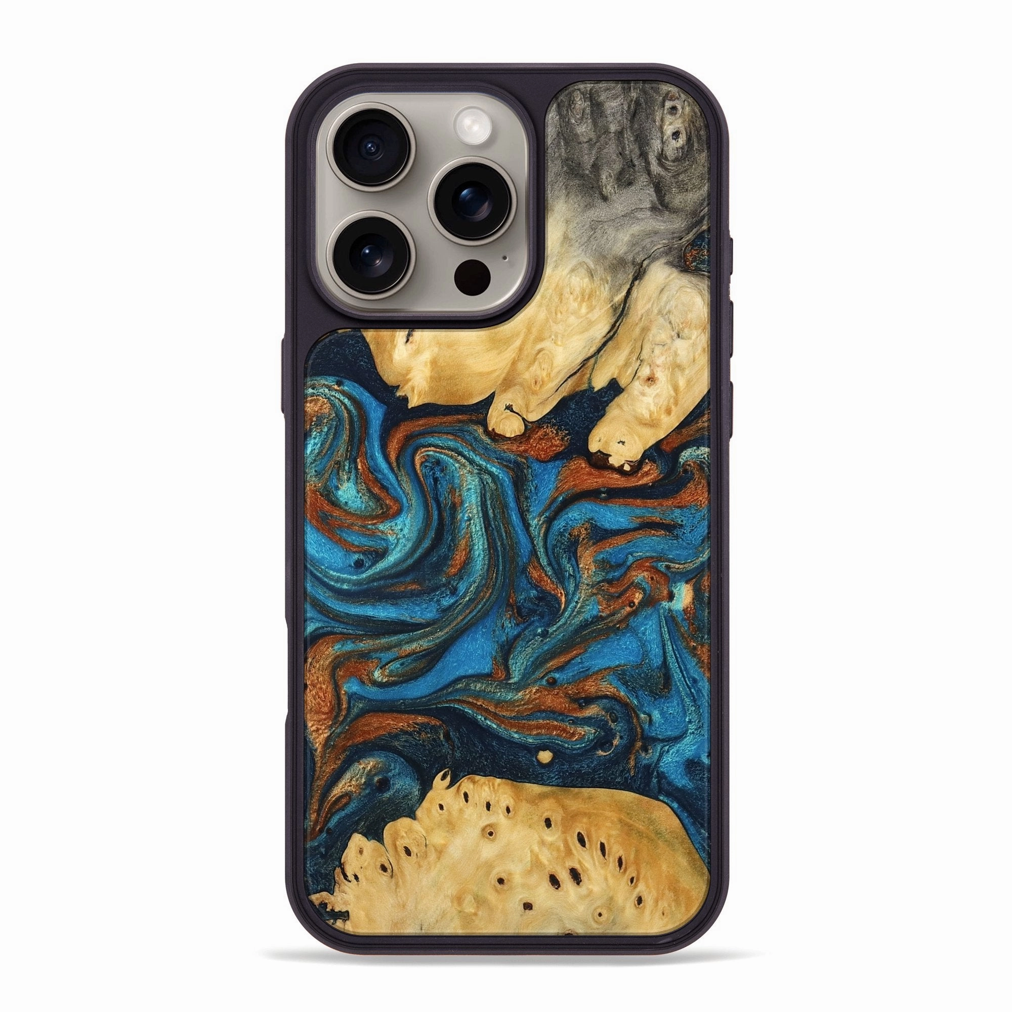Fingerprint Resistant Coating Iphone 16 Pro Max Wood Phone Case - Mahala (Teal & Gold, 775411)