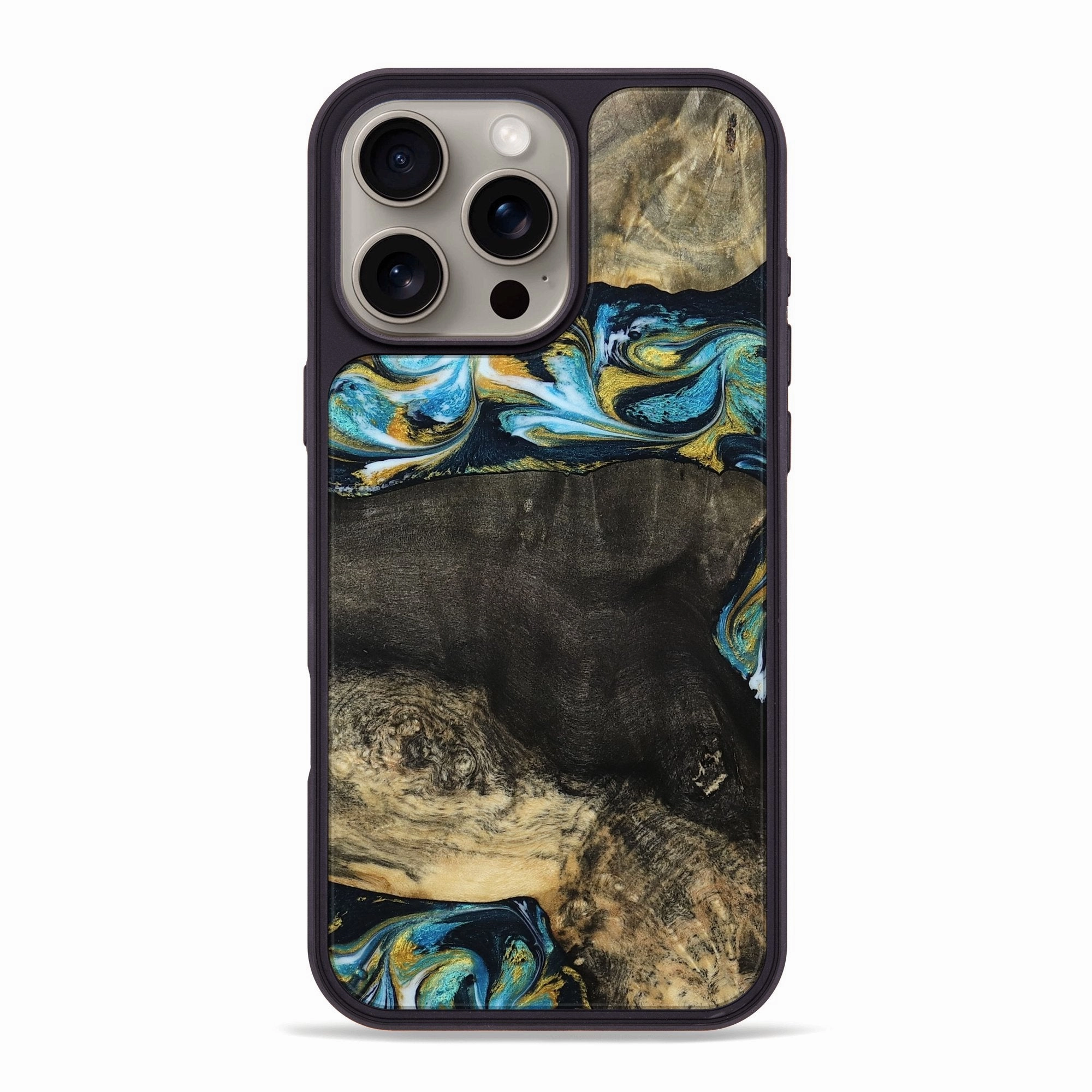 Anti Finger Streak Anti Reflection Iphone 16 Pro Max Wood Phone Case - Mamie (Teal & Gold, 781336)