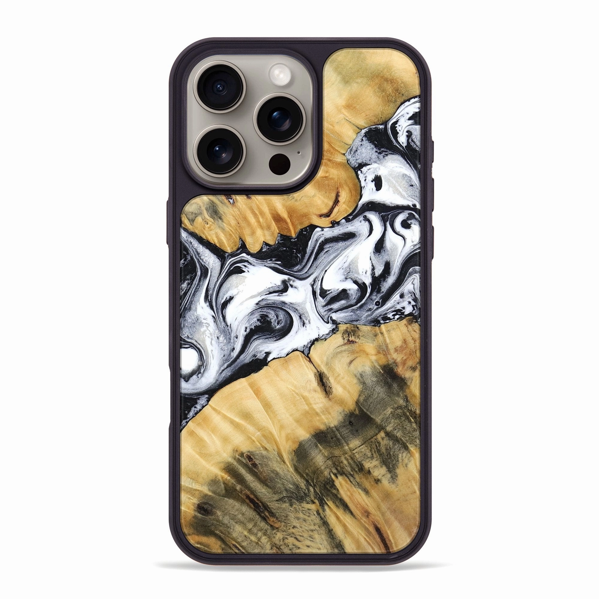 Protective Screen Iphone 16 Pro Max Wood Phone Case - Mazie (Black & White, 771851)