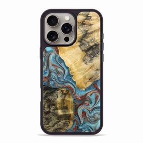 Anti Static Film Iphone 16 Pro Max Wood Phone Case - Misty (Teal & Gold, 772146)