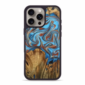 Anti Yellowing Screen Reinforced Corners Iphone 16 Pro Max Wood Phone Case - Montana (Teal & Gold, 771482)