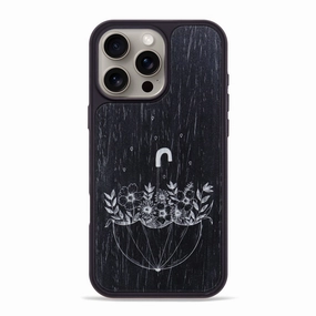 Iphone 16 Pro Max Wood Phone Case - No Rain No Flowers - Ebony (Curated) Anti Finger Smudge Film Ultra Slim Protector