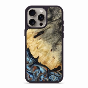 Anti Finger Oil Anti Yellowing Iphone 16 Pro Max Wood Phone Case - Nolan (Teal & Gold, 772172)