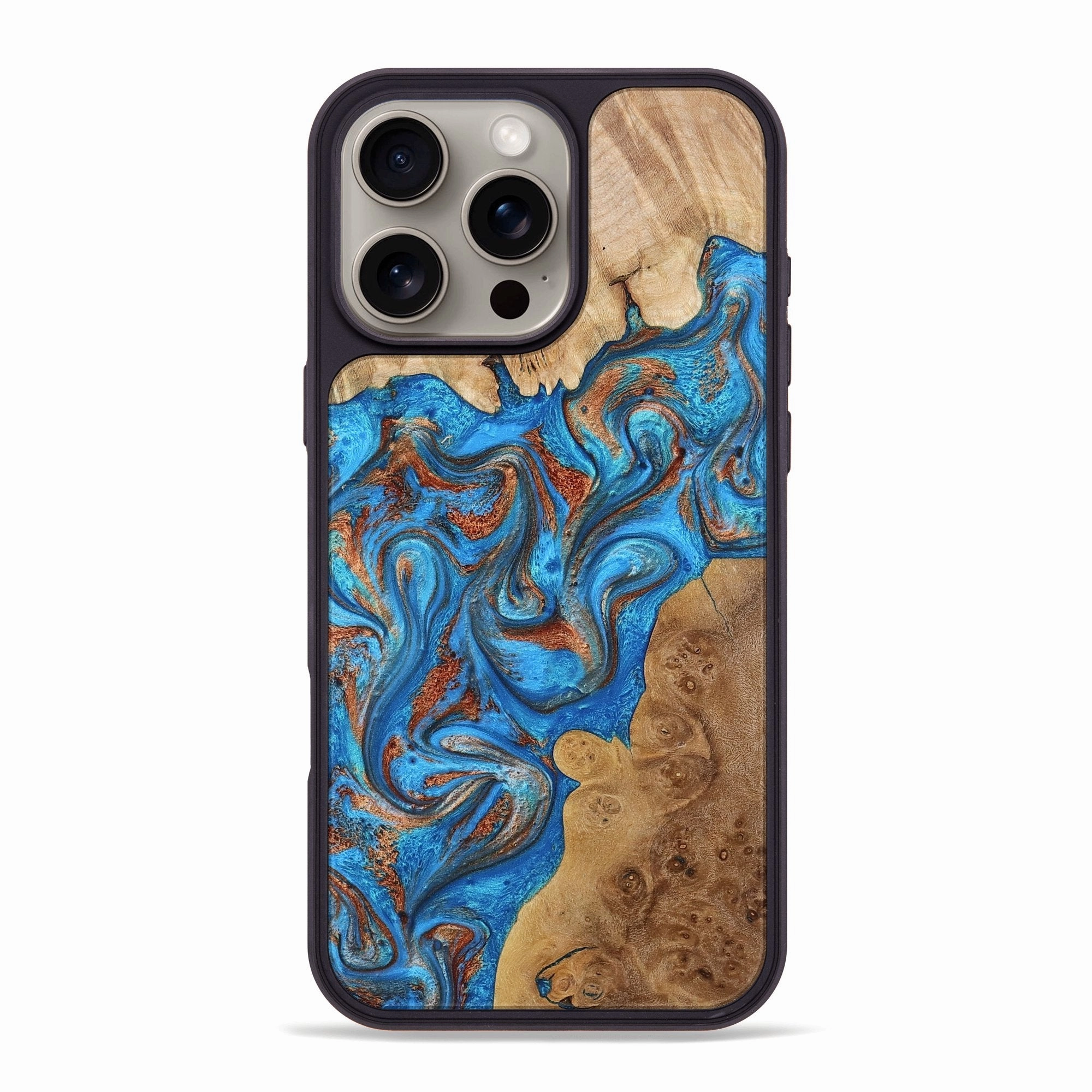 Anti Dust Iphone 16 Pro Max Wood Phone Case - Ocie (Teal & Gold, 781140)