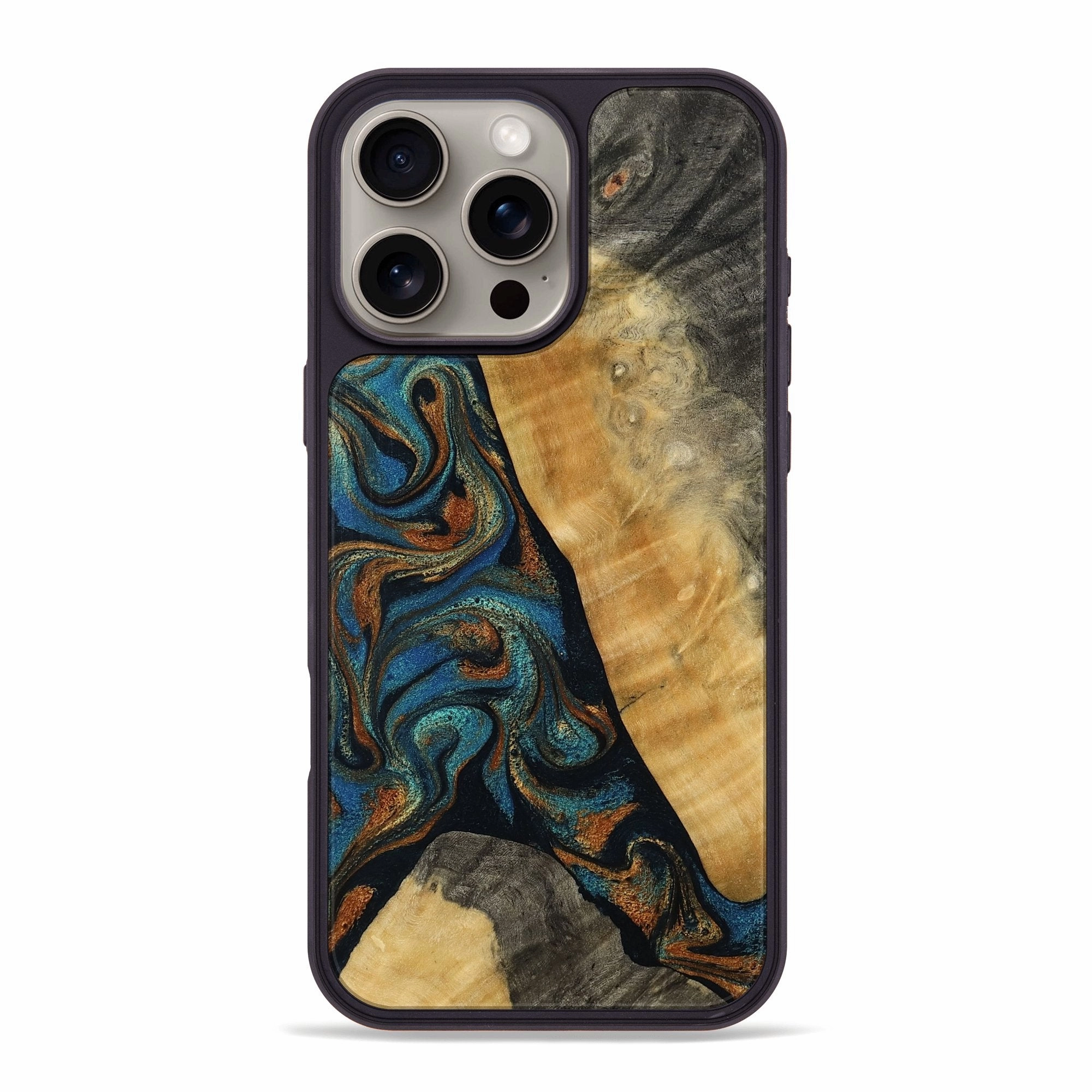 Anti Yellowing Crystal Clear Screen Iphone 16 Pro Max Wood Phone Case - Phyllis (Teal & Gold, 770126)