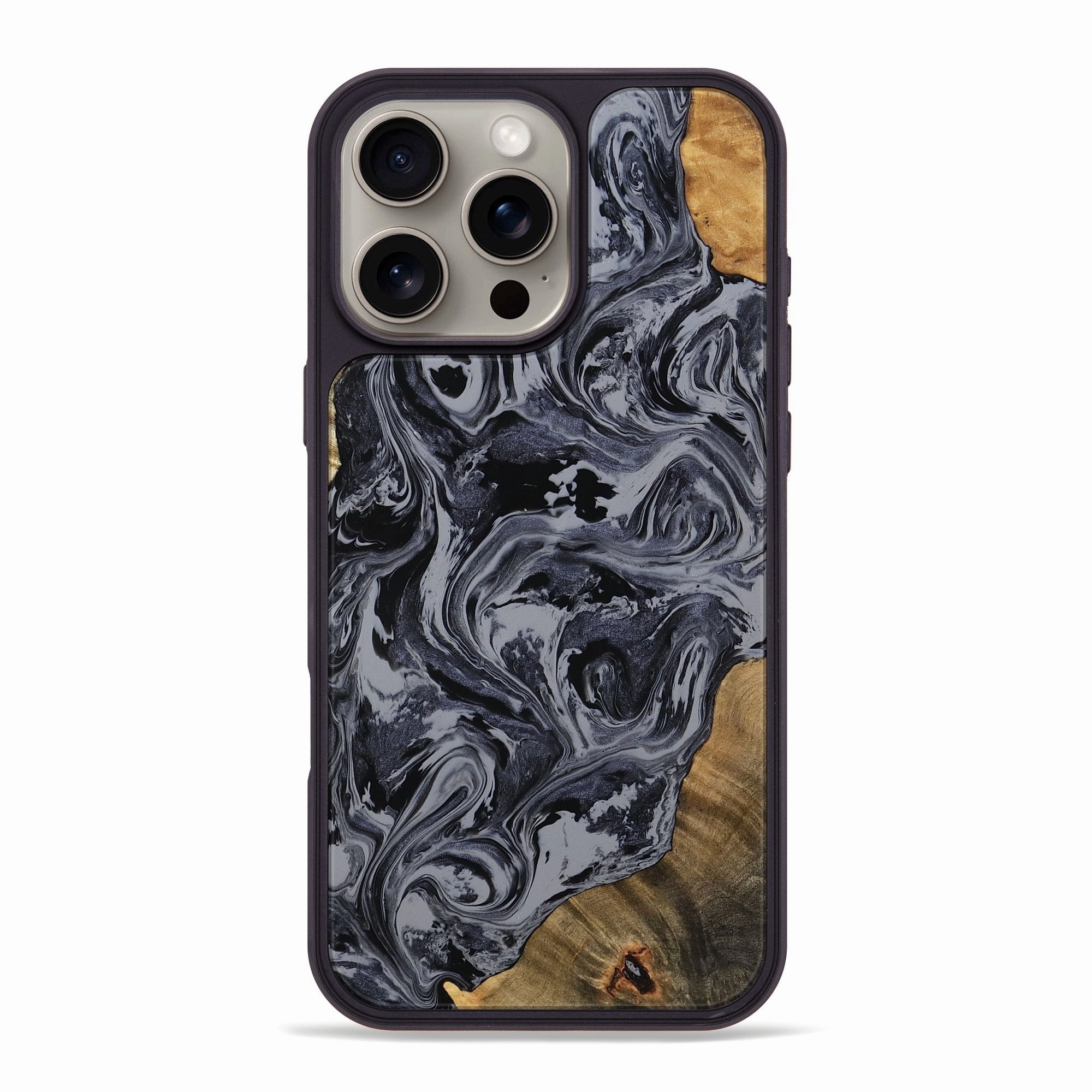 Iphone 16 Pro Max Wood Phone Case - Retta (Black & White, 770943) Anti Scratch Shield Anti Blue Light
