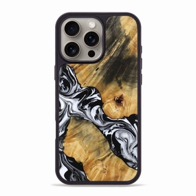 Iphone 16 Pro Max Wood Phone Case - Romina (Black & White, 770188) Drop Resistant Self Healing
