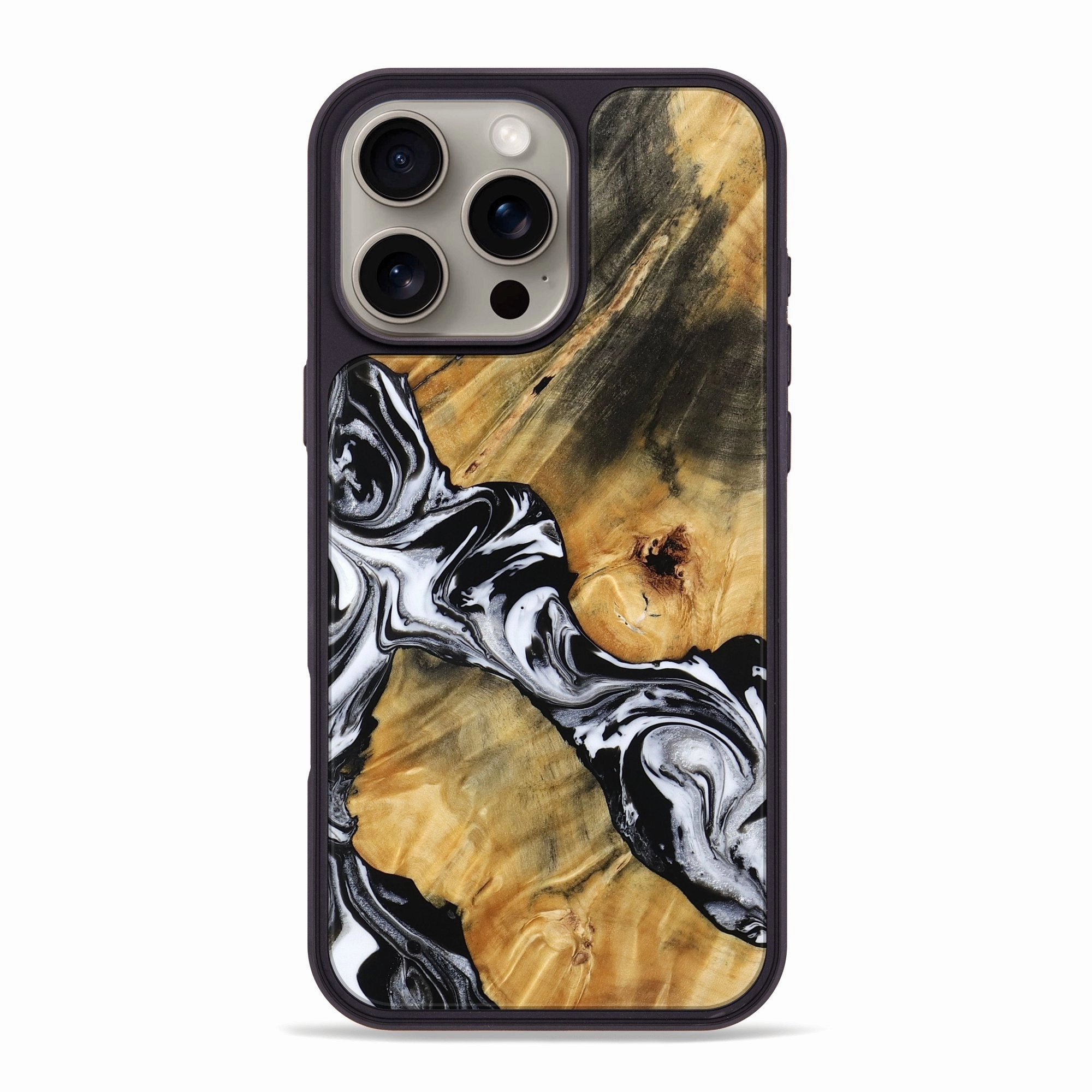 Iphone 16 Pro Max Wood Phone Case - Romina (Black & White, 770188) Drop Resistant Self Healing