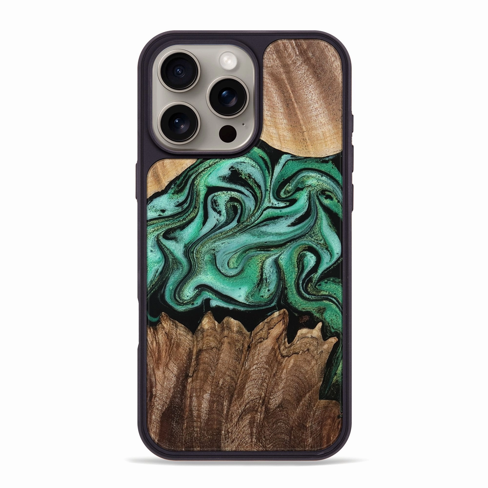 Crystal Clear Screen Protective Cover Iphone 16 Pro Max Wood Phone Case - Selina (Green, 770083)