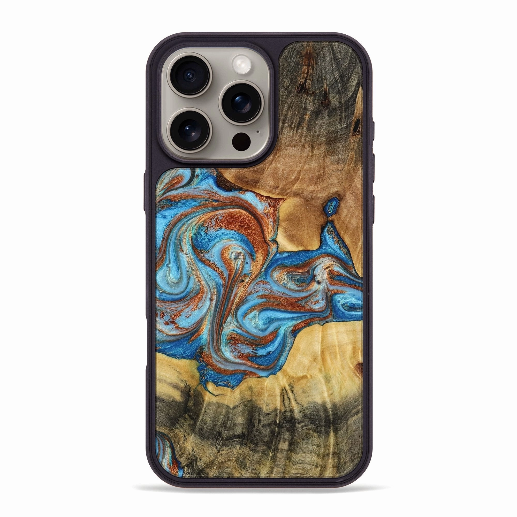 Anti Fingerprint Shield Iphone 16 Pro Max Wood Phone Case - Shara (Teal & Gold, 772660)