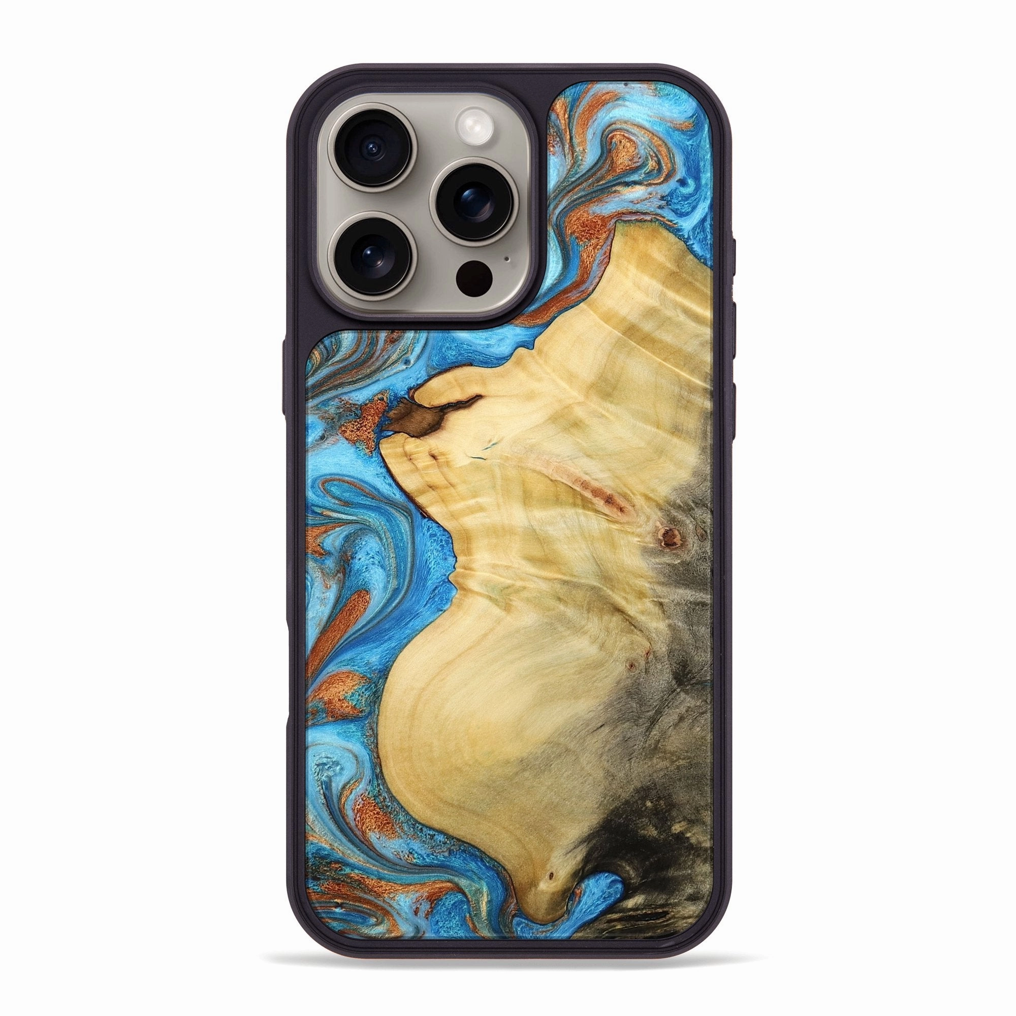 Smooth Surface Anti Spy Iphone 16 Pro Max Wood Phone Case - Shawn (Teal & Gold, 773172)