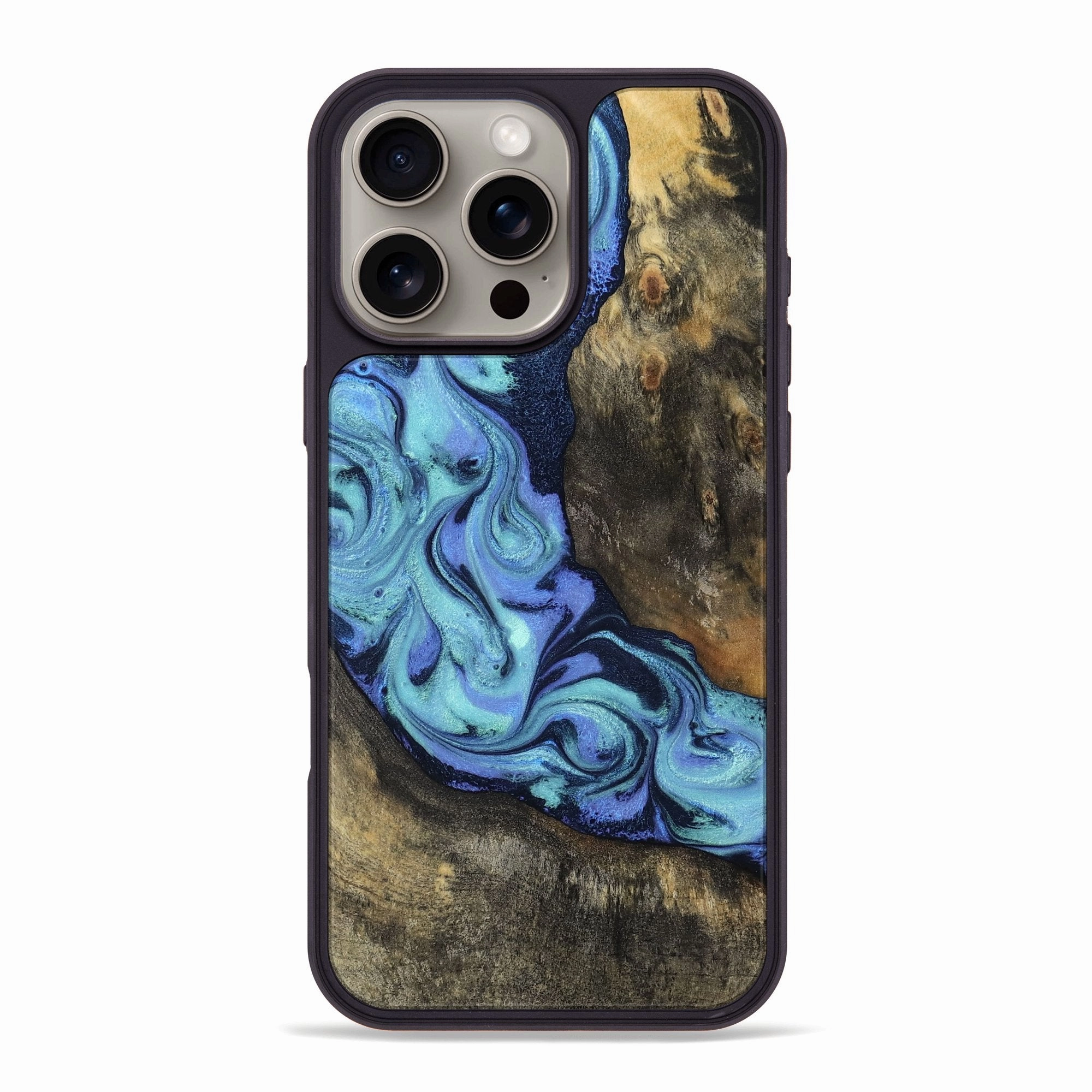 Iphone 16 Pro Max Wood Phone Case - Tess (Blue, 770357) Anti Finger Stain