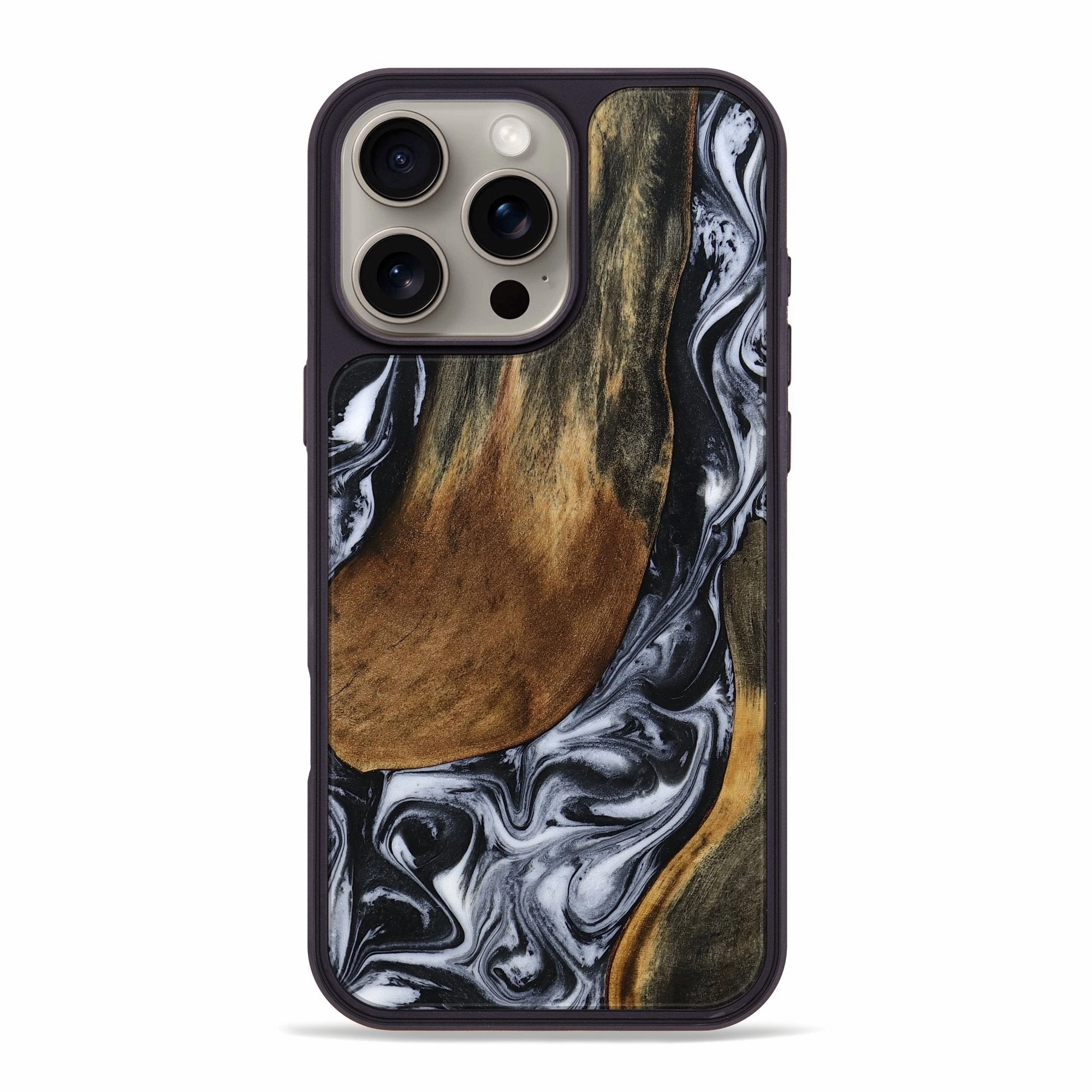 Iphone 16 Pro Max Wood Phone Case - Tim (Black & White, 781357) Shock Proof Film Ultra Thin