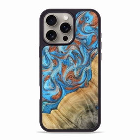 Iphone 16 Pro Max Wood Phone Case - Una (Teal & Gold, 781335) Anti Yellowing Soft Edge