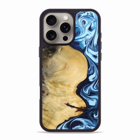 Iphone 16 Pro Max Wood Phone Case - Velva (Blue, 772574) Anti Fingerprint Coating Soft Edge