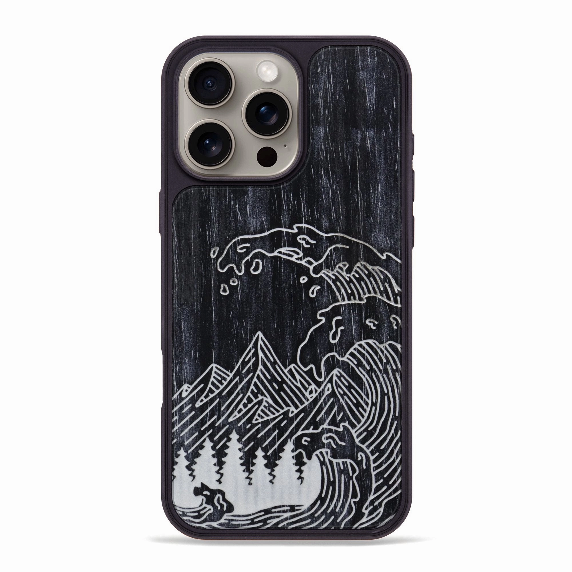 Oleophobic Coating Iphone 16 Pro Max Wood Phone Case - Wave - Ebony (Curated)