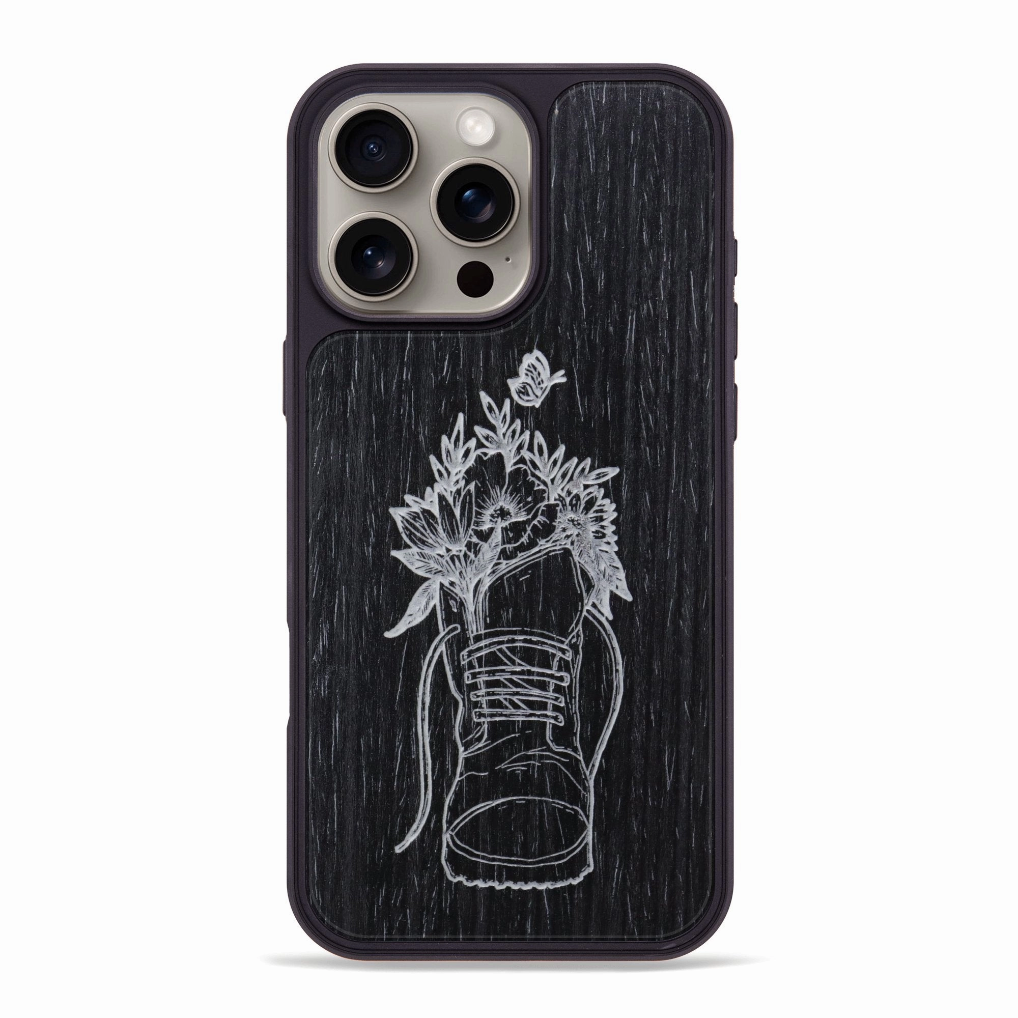 Iphone 16 Pro Max Wood Phone Case - Wildflower Walk - Ebony (Curated) Rounded Edges Soft Edge