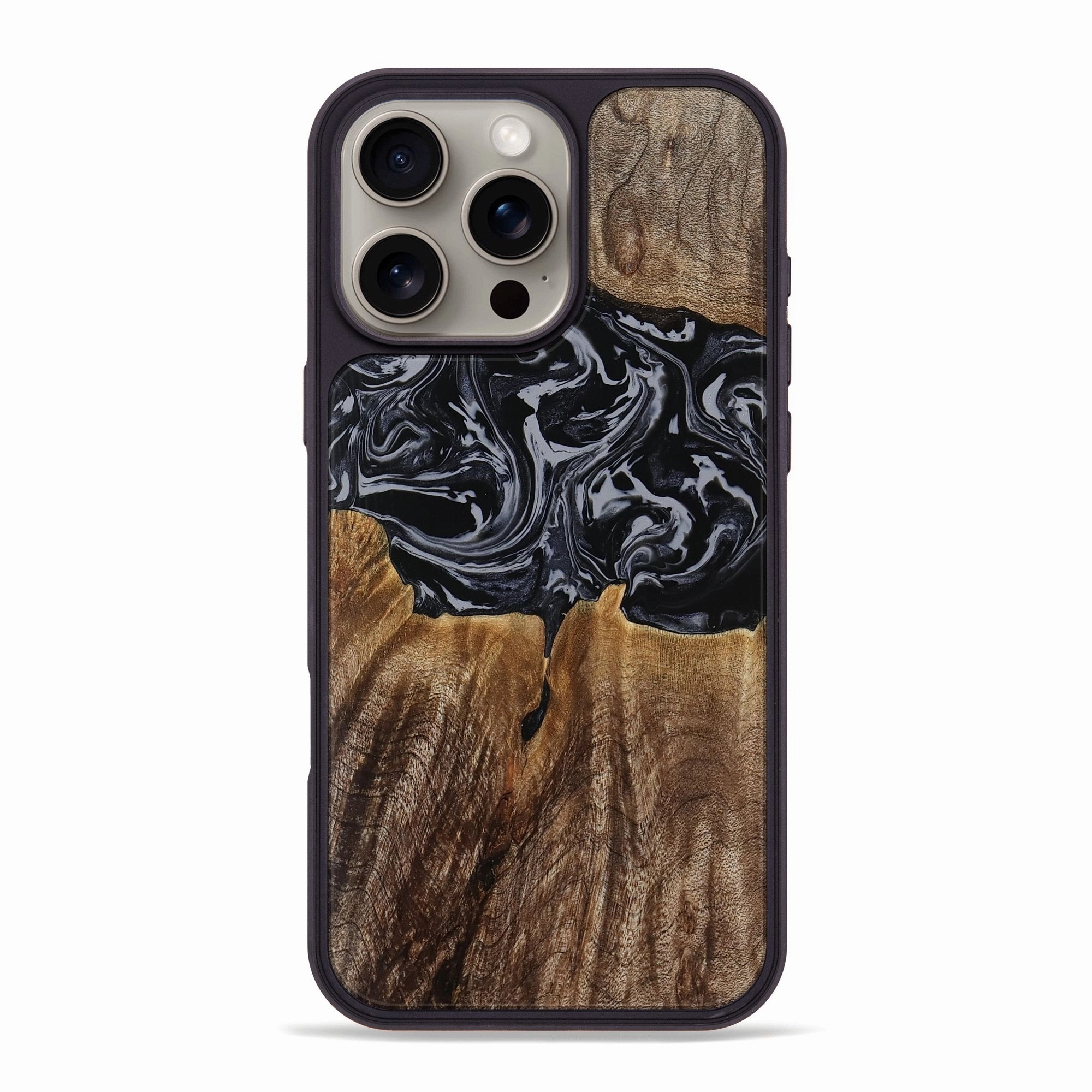 Iphone 16 Pro Max Wood Phone Case - Zack (Black & White, 770910) Bubble Resistant Film Anti Finger Streak
