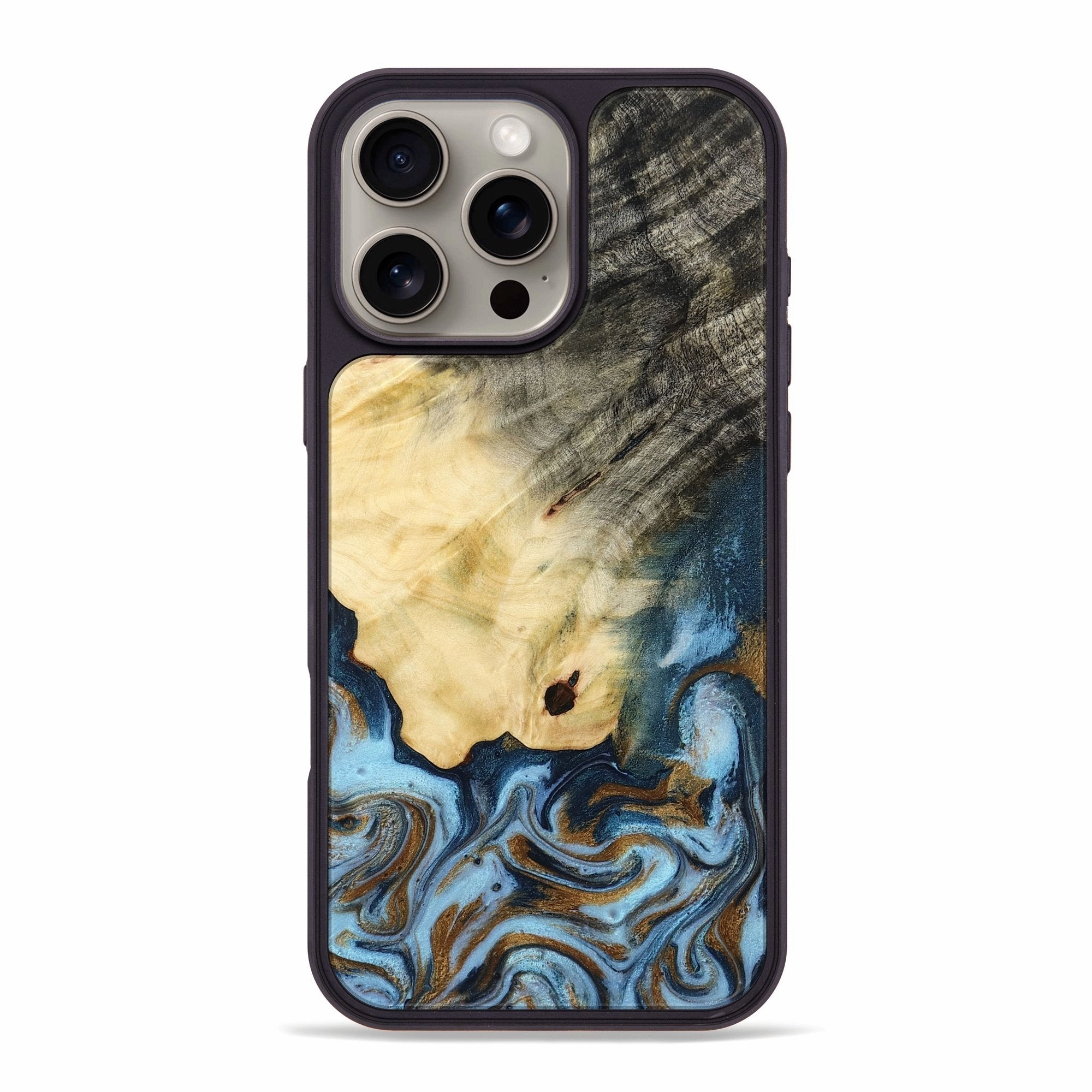 Soft Edge Iphone 16 Pro Max Wood Phone Case - Zariah (Teal & Gold, 772567)
