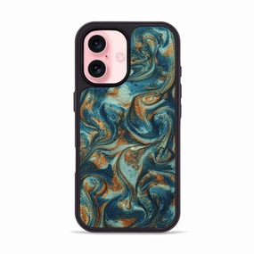 Fingerprint Repellent Iphone 16 Resinart Phone Case - Azael (Teal & Gold, 780231)