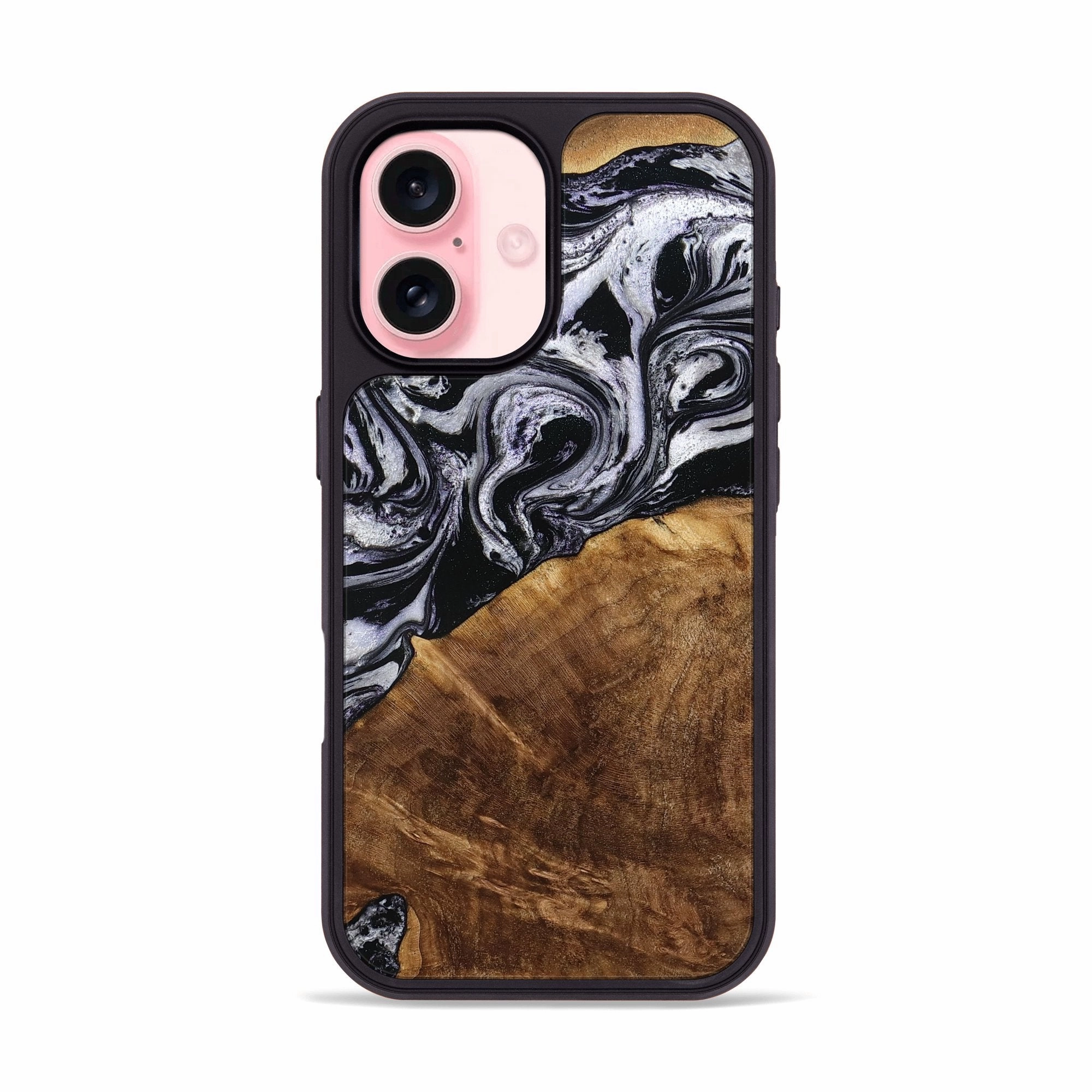 Reinforced Corners Iphone 16 Wood Phone Case - Adalynn (Black & White, 770259)