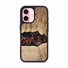 Anti Finger Stain Crystal Clear Iphone 16 Wood Phone Case - Adrian (Red, 778971)