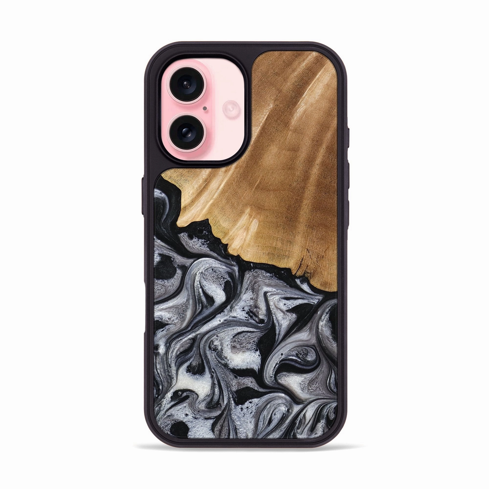 Scratch Resistant Coating Anti Yellowing Film Iphone 16 Wood Phone Case - Antone (Black & White, 774925)