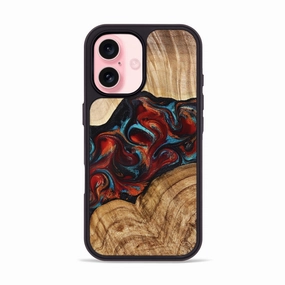Iphone 16 Wood Phone Case - Aric (Red, 778556) Shockproof Anti Reflection Coating