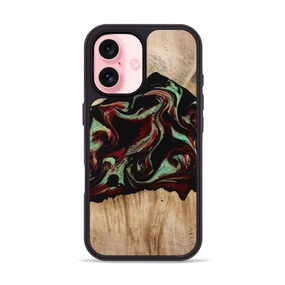 Drop Resistant Bubble Resistant Film Iphone 16 Wood Phone Case - Arron (Red, 773588)