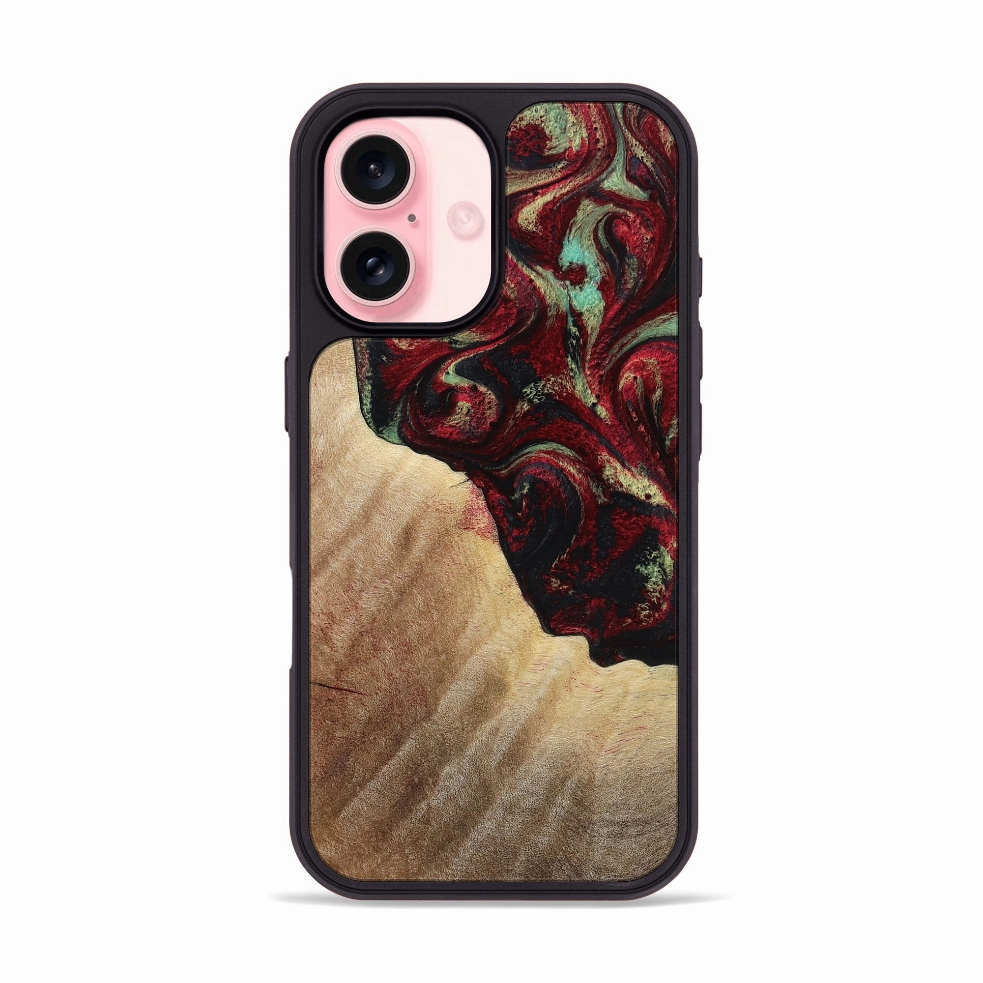 Iphone 16 Wood Phone Case - Barbara (Red, 781654) Scratch Resistant Glass