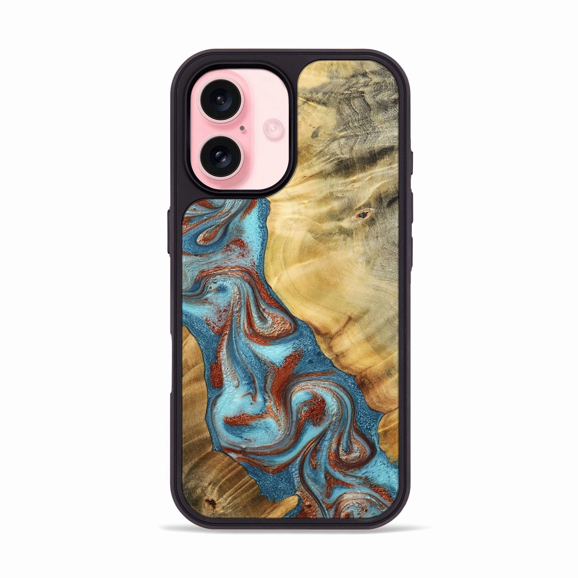 Anti Yellowing Protective Film Iphone 16 Wood Phone Case - Blakely (Teal & Gold, 775169)