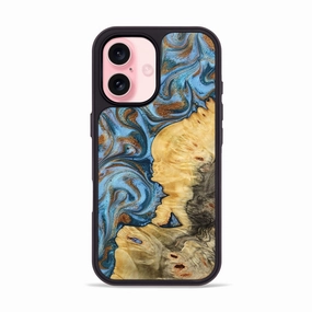Iphone 16 Wood Phone Case - Bowen (Teal & Gold, 781544) Anti Glare