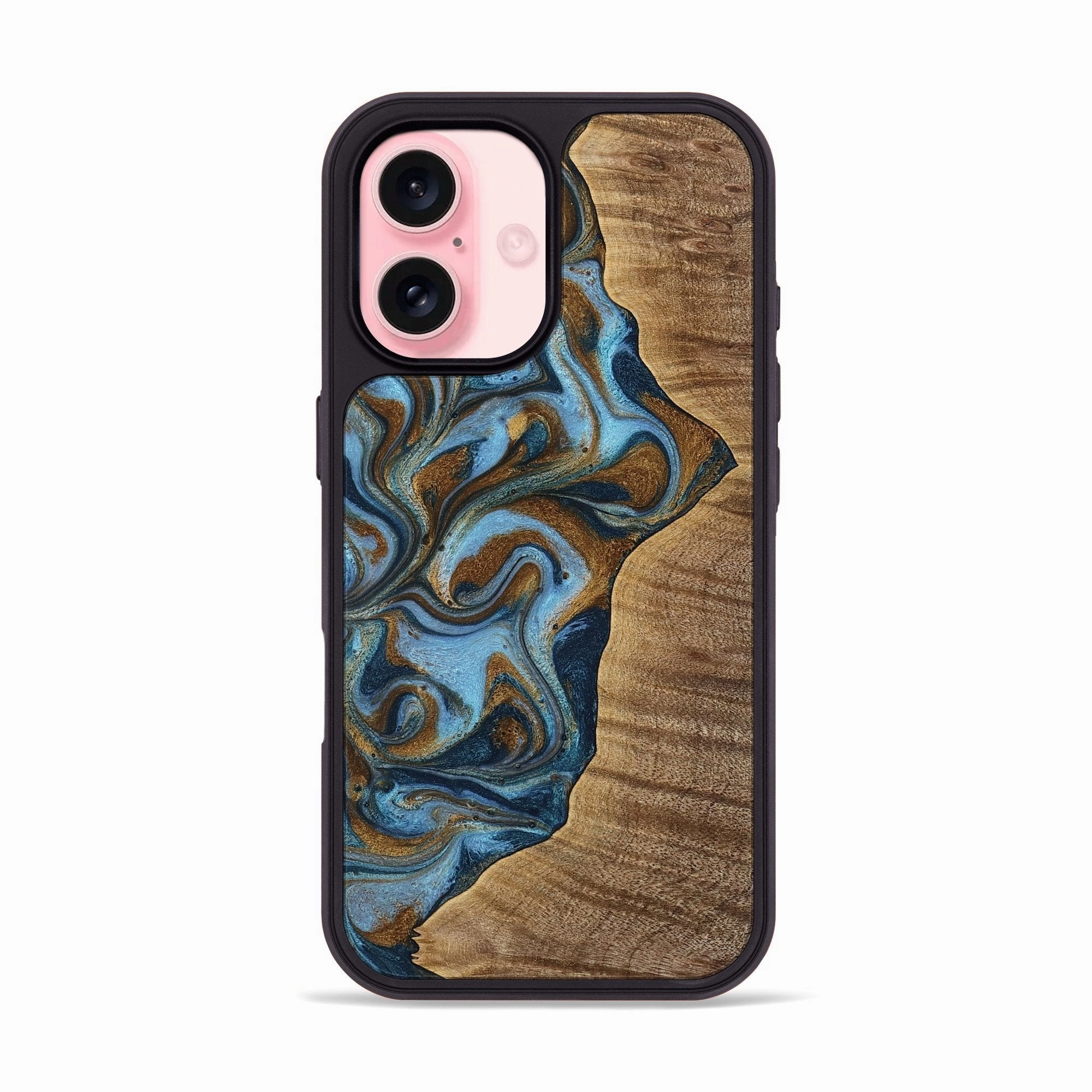 Iphone 16 Wood Phone Case - Brenda (Teal & Gold, 771529) Tempered Screen Protector