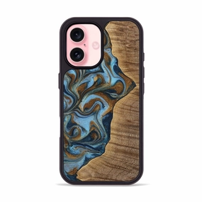 Iphone 16 Wood Phone Case - Brenda (Teal & Gold, 771529) Tempered Screen Protector