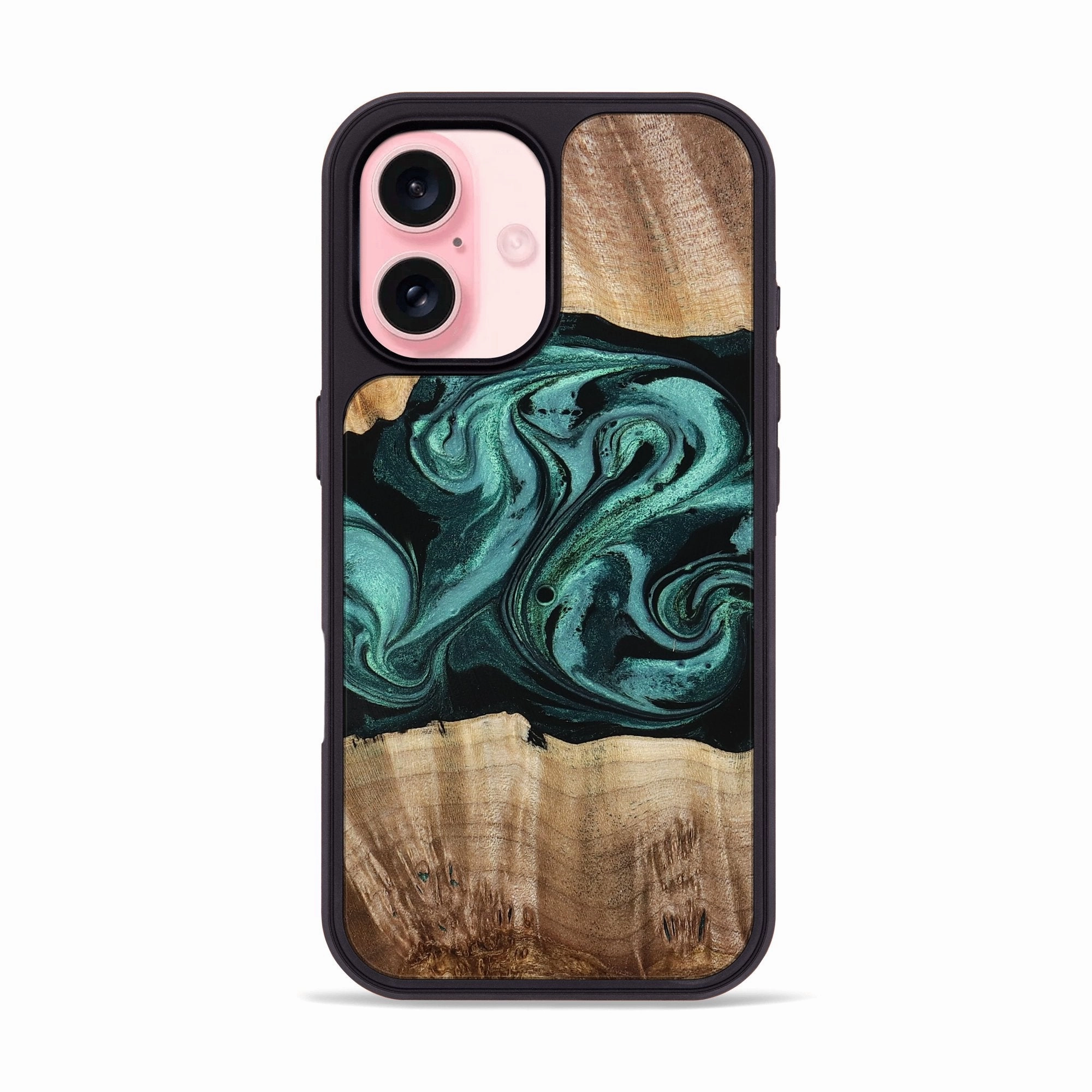 Iphone 16 Wood Phone Case - Briella (Green, 770029) Crystal Clear Screen