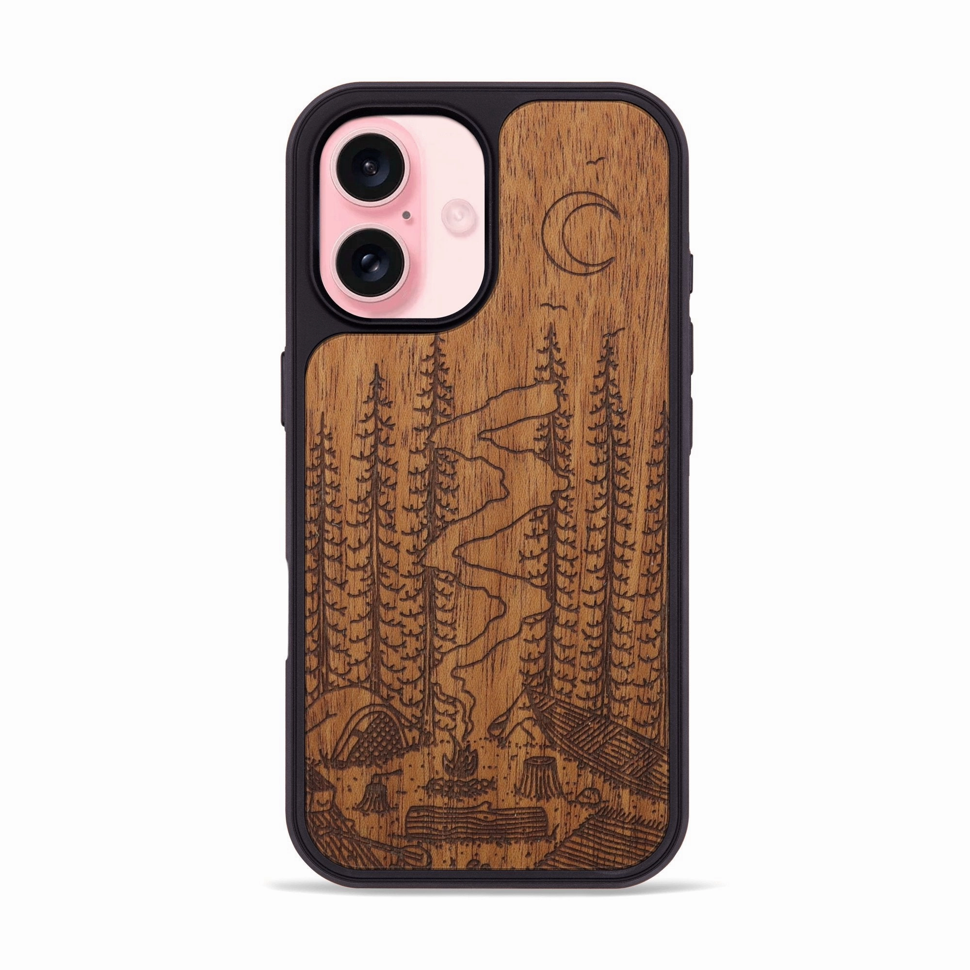 Anti Oil Film Shock Absorbing Iphone 16 Wood Phone Case - Camp - Mahogany (Curated)