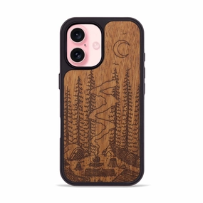 Anti Oil Film Shock Absorbing Iphone 16 Wood Phone Case - Camp - Mahogany (Curated)