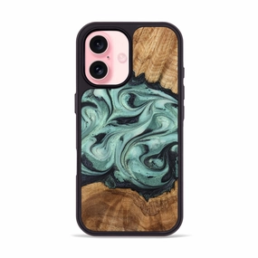 Iphone 16 Wood Phone Case - Clarice (Green, 778357) Anti Glare Film Tempered Screen Protector