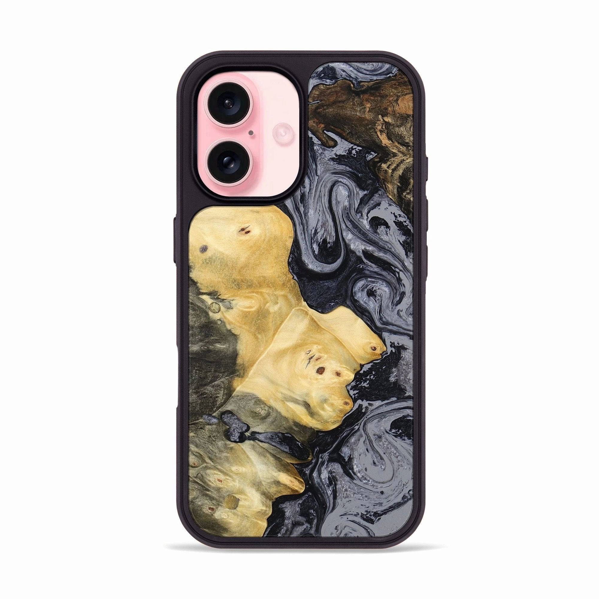 Anti Fingerprint Coating Protective Layer Iphone 16 Wood Phone Case - Coby (Black & White, 780965)