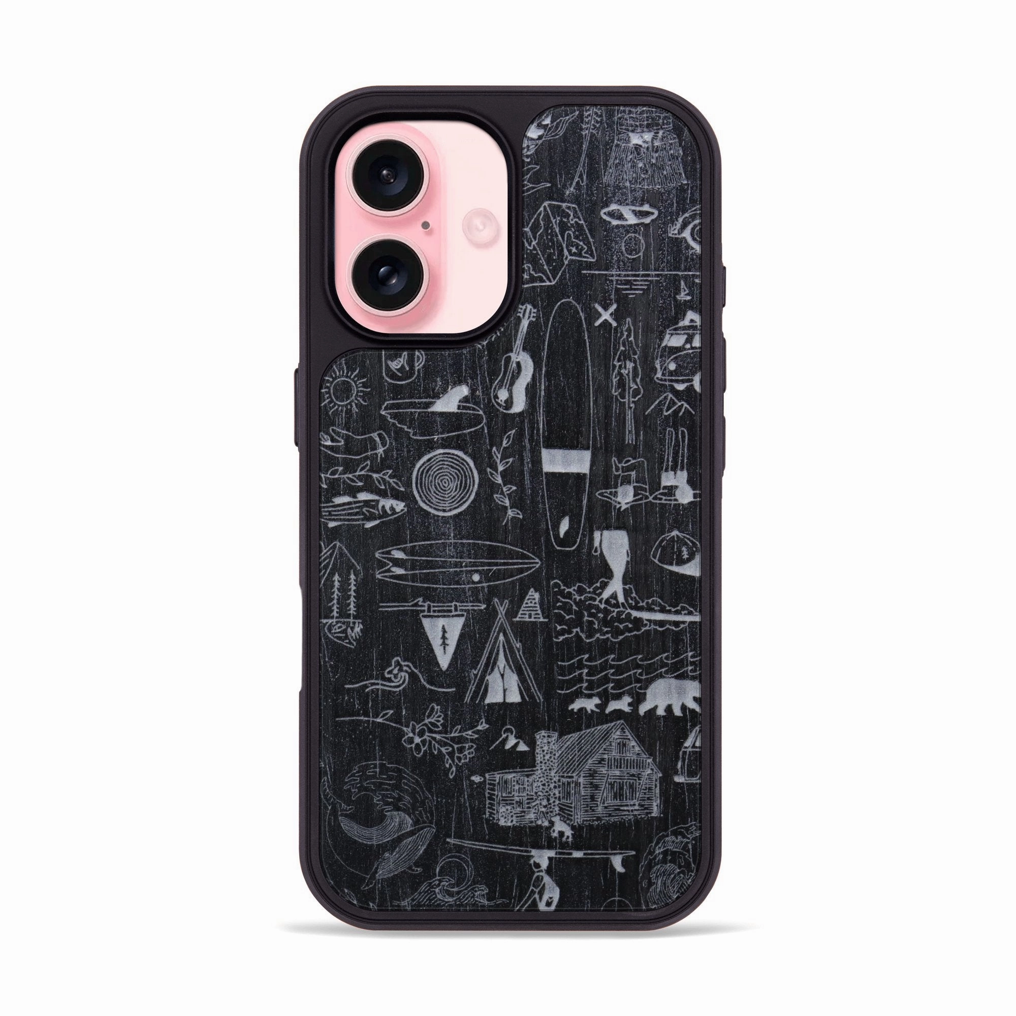 Fingerprint Resistant Screen Iphone 16 Wood Phone Case - Collage - Ebony (Curated)