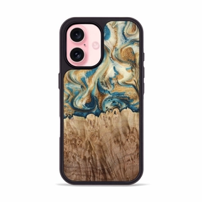 Protective Layer Iphone 16 Wood Phone Case - Cristal (Teal & Gold, 778545)
