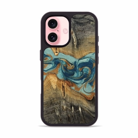 Iphone 16 Wood Phone Case - Damari (Teal & Gold, 780264) Tempered Screen Protector