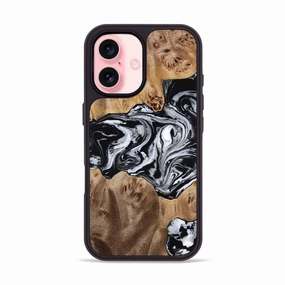 Iphone 16 Wood Phone Case - Delphia (Black & White, 770172) Fingerprint Resistant Screen
