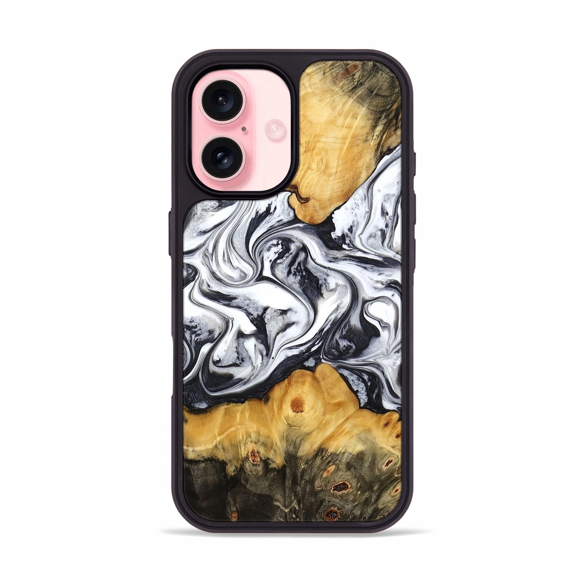 Iphone 16 Wood Phone Case - Deonte (Black & White, 777906) Drop Resistant