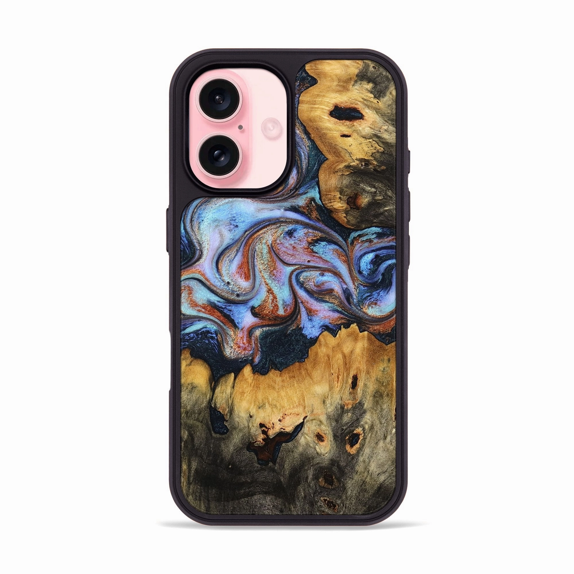 Iphone 16 Wood Phone Case - Diann (Teal & Gold, 780982) Anti Finger Mark Film Grip Friendly