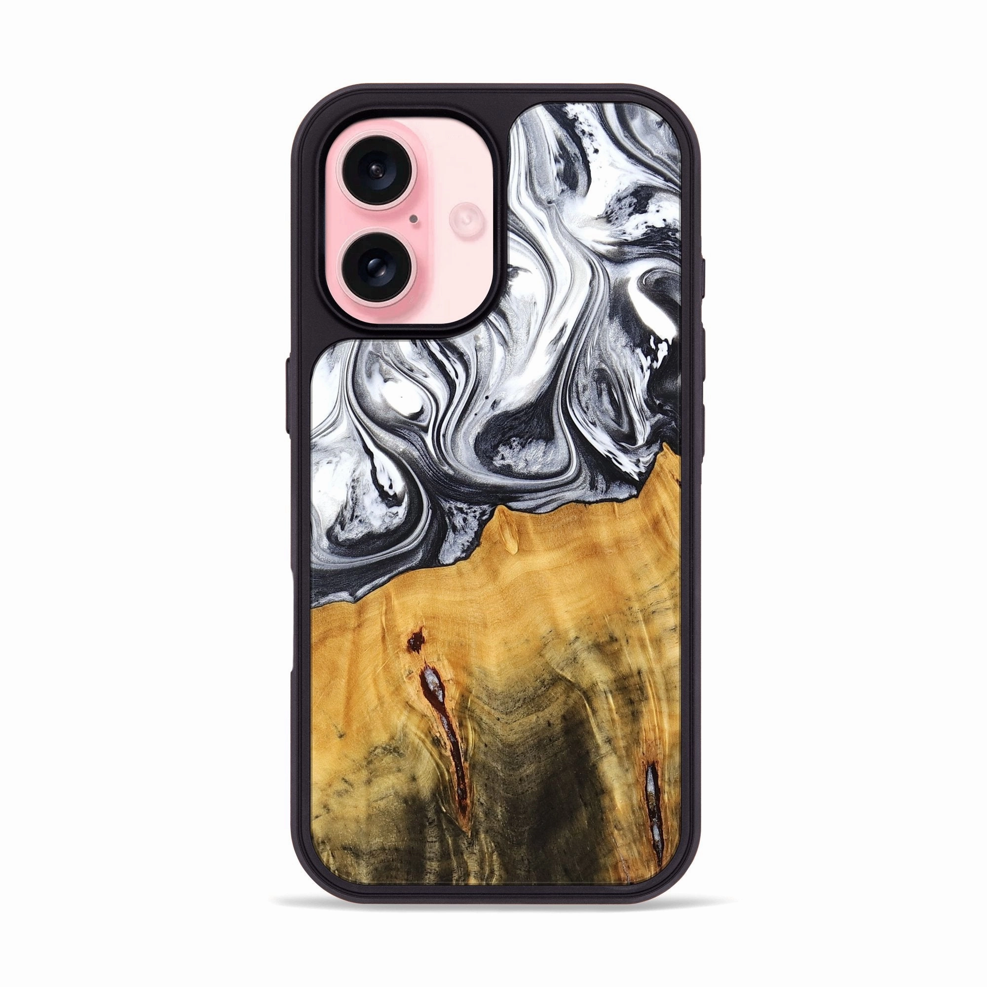 Raised Edges Iphone 16 Wood Phone Case - Dirk (Black & White, 778559)