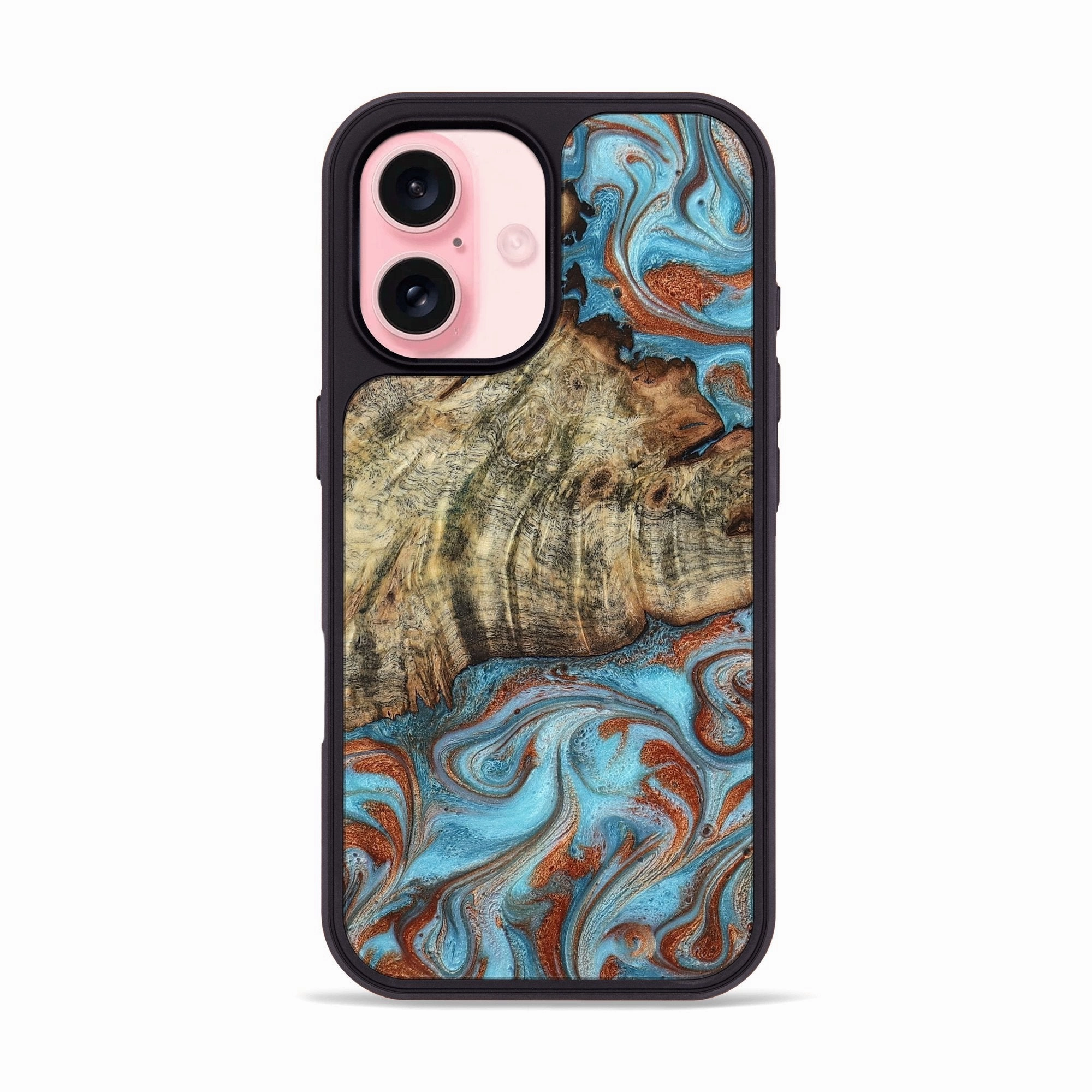 Iphone 16 Wood Phone Case - Domenic (Teal & Gold, 780727) Shock Absorbing